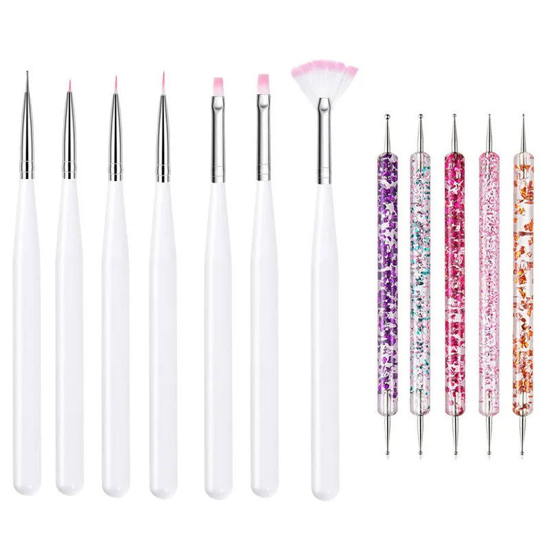 5/20Pcs Nail Art Brush Design Tip Painting Drawing Carving Dotting Pen FlatFan Liner Acrylic Gel UV Polish Manicure Tools - Slobuy