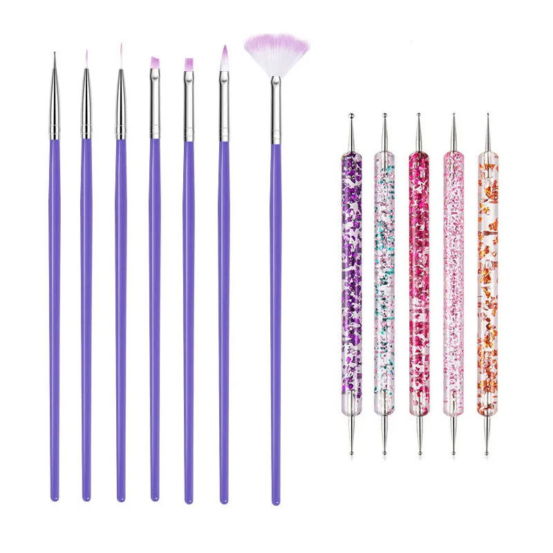 5/20Pcs Nail Art Brush Design Tip Painting Drawing Carving Dotting Pen FlatFan Liner Acrylic Gel UV Polish Manicure Tools - Slobuy
