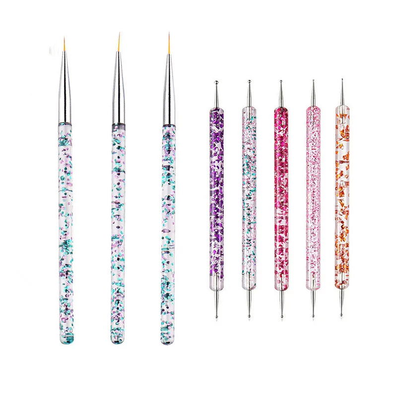 5/20Pcs Nail Art Brush Design Tip Painting Drawing Carving Dotting Pen FlatFan Liner Acrylic Gel UV Polish Manicure Tools - Slobuy