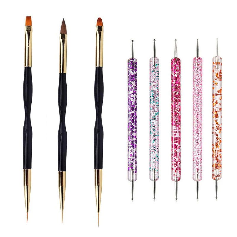5/20Pcs Nail Art Brush Design Tip Painting Drawing Carving Dotting Pen FlatFan Liner Acrylic Gel UV Polish Manicure Tools - Slobuy