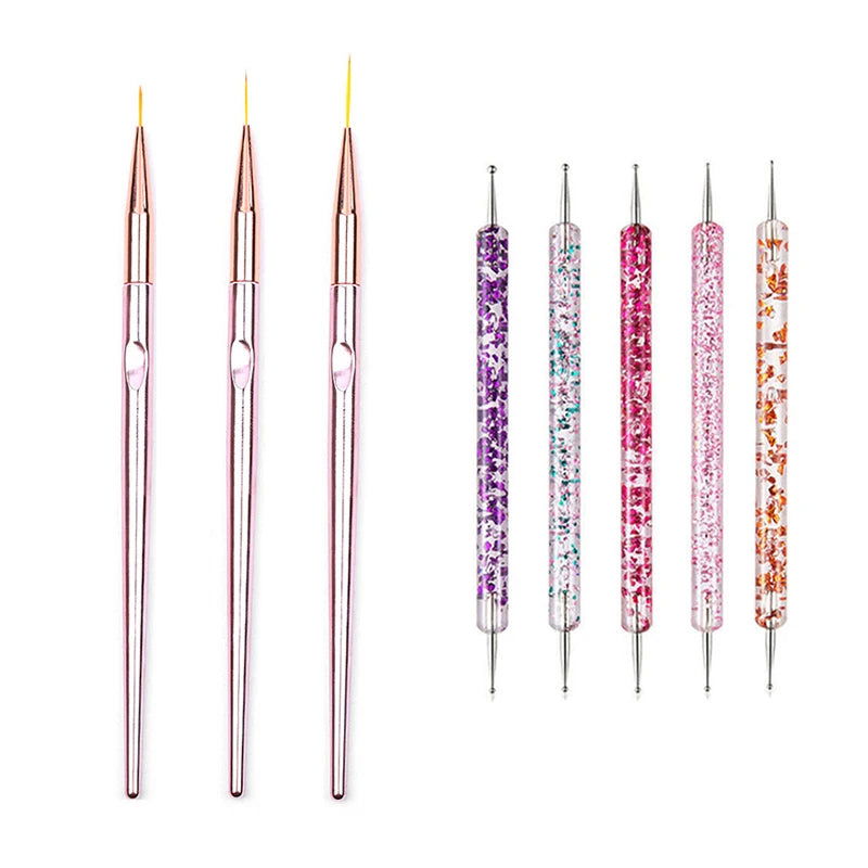 5/20Pcs Nail Art Brush Design Tip Painting Drawing Carving Dotting Pen FlatFan Liner Acrylic Gel UV Polish Manicure Tools - Slobuy