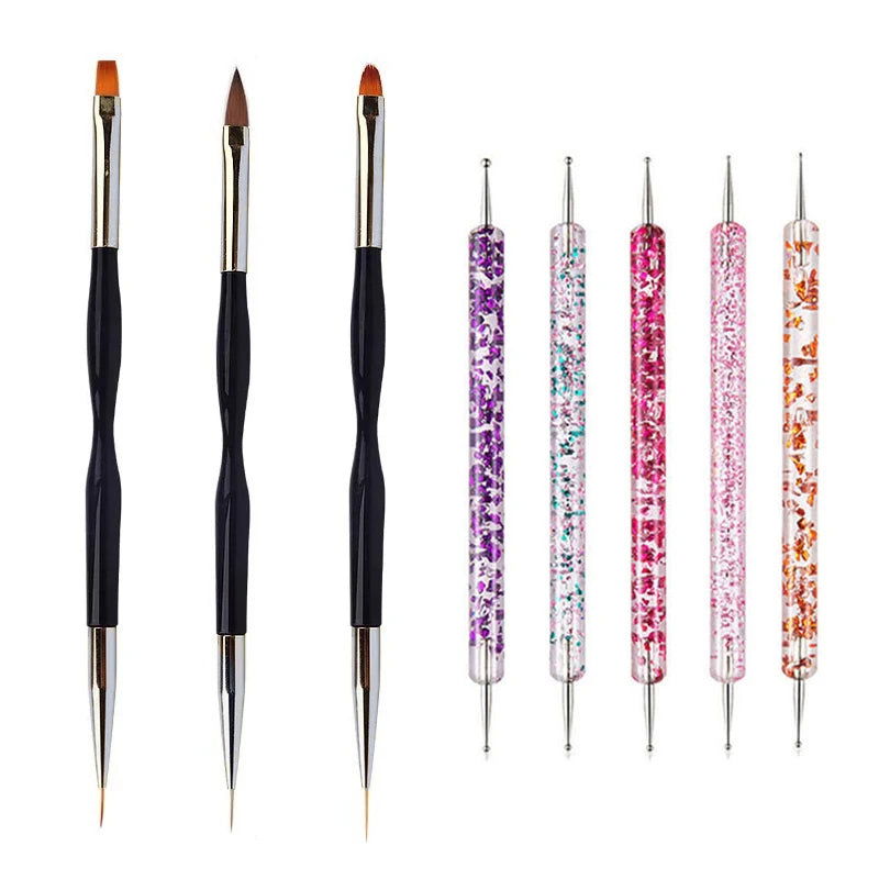5/20Pcs Nail Art Brush Design Tip Painting Drawing Carving Dotting Pen FlatFan Liner Acrylic Gel UV Polish Manicure Tools - Slobuy