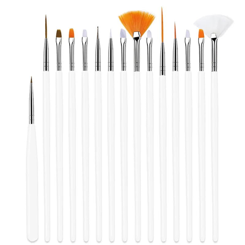 5/20Pcs Nail Art Brush Design Tip Painting Drawing Carving Dotting Pen FlatFan Liner Acrylic Gel UV Polish Manicure Tools - Slobuy