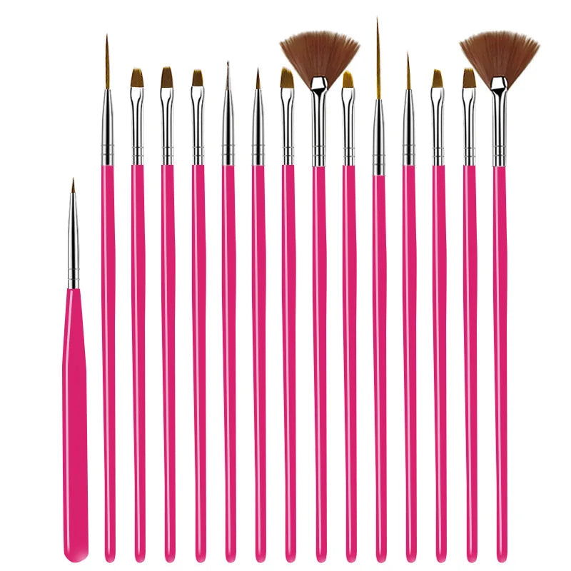 5/20Pcs Nail Art Brush Design Tip Painting Drawing Carving Dotting Pen FlatFan Liner Acrylic Gel UV Polish Manicure Tools - Slobuy