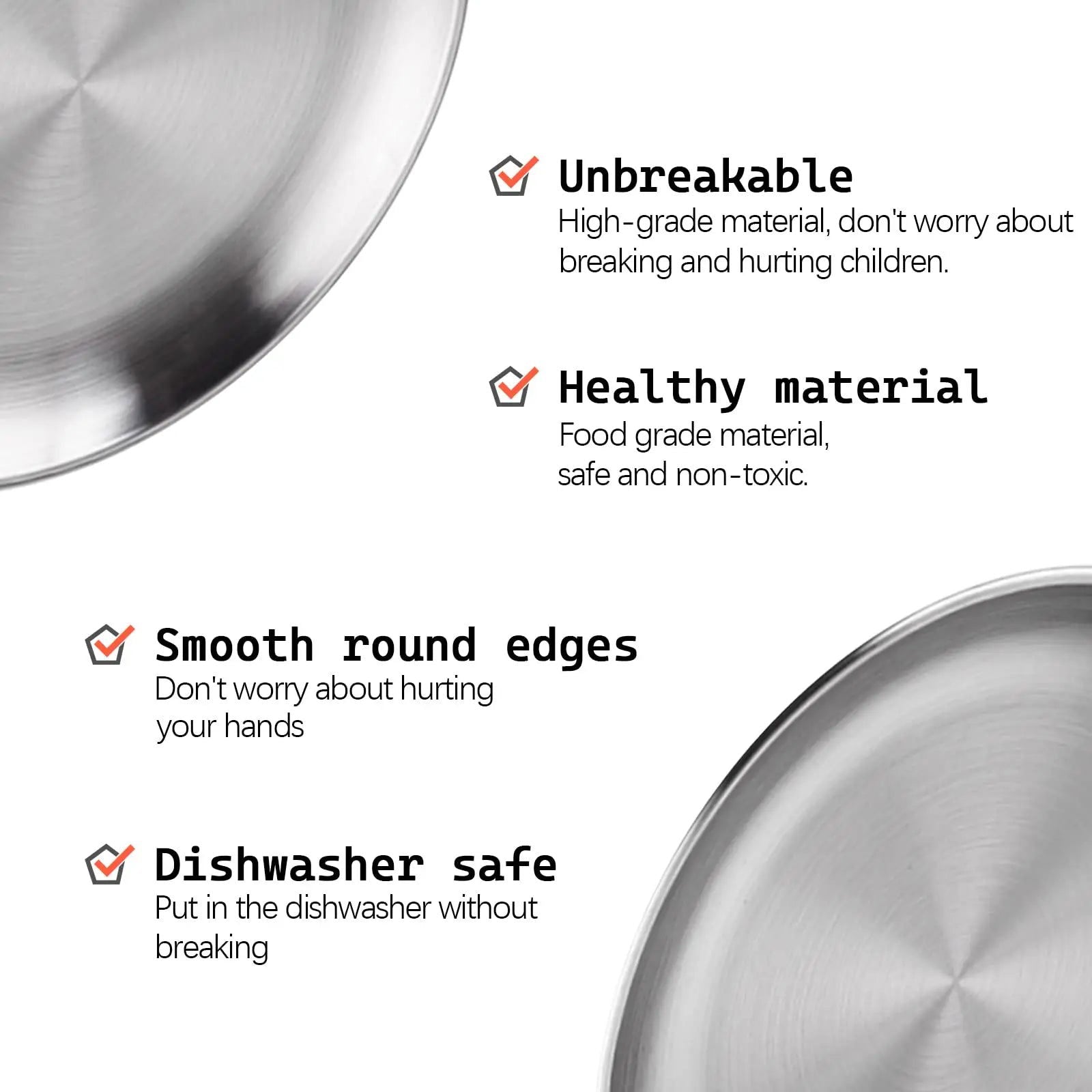 20cm Round Metal Dish Camping Stainless Steel 304 Serving Dinner Plates 4 Pack with alleco cotton bag for BBQ, Snack, Salad - Slobuy