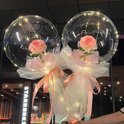 20inchTransparent Bobo Balloon LED Luminous Rose Balloons Valentine's Day Wedding Birthday Party Decor Inflatable Bubble Ballon - Slobuy