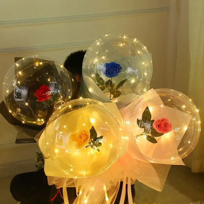 20inchTransparent Bobo Balloon LED Luminous Rose Balloons Valentine's Day Wedding Birthday Party Decor Inflatable Bubble Ballon - Slobuy