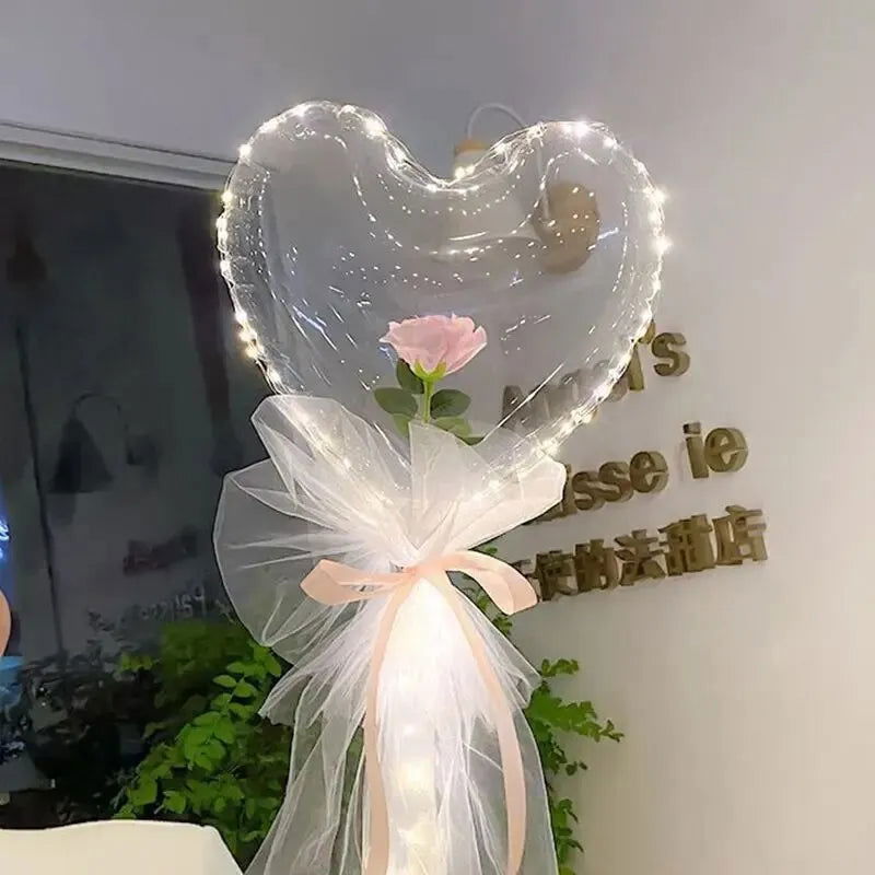 20inchTransparent Bobo Balloon LED Luminous Rose Balloons Valentine's Day Wedding Birthday Party Decor Inflatable Bubble Ballon - Slobuy