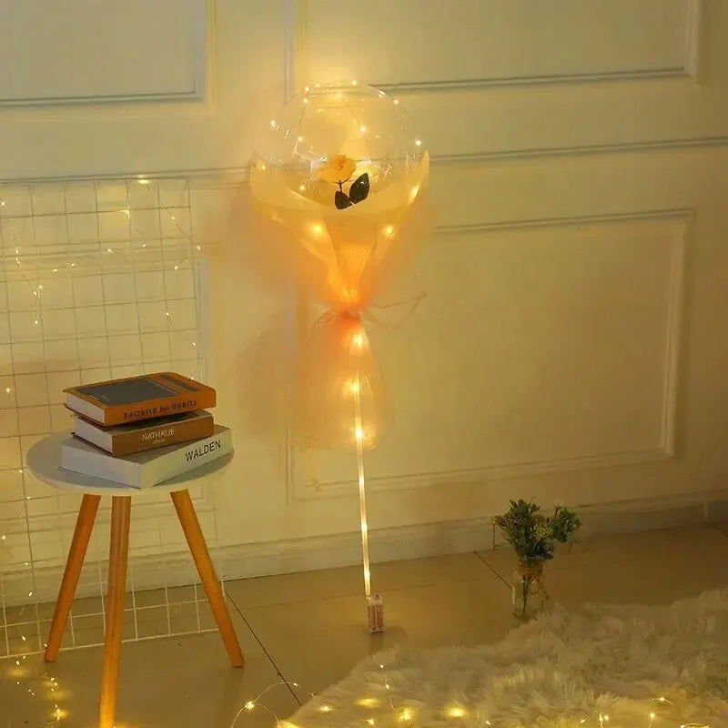 20inchTransparent Bobo Balloon LED Luminous Rose Balloons Valentine's Day Wedding Birthday Party Decor Inflatable Bubble Ballon - Slobuy