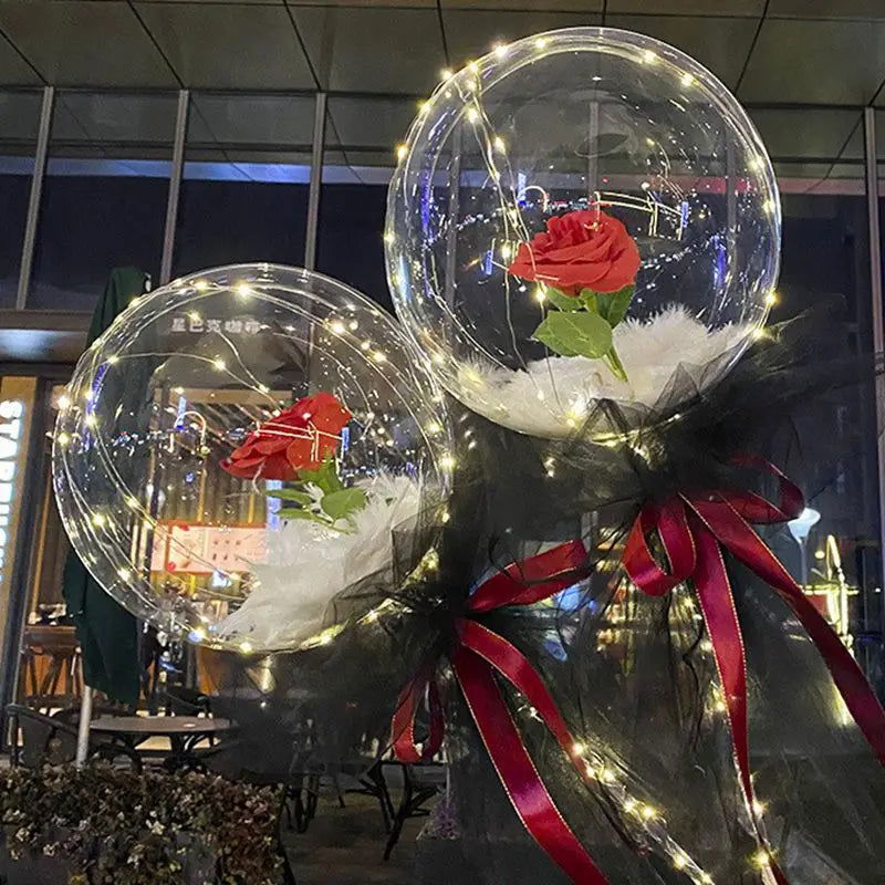20inchTransparent Bobo Balloon LED Luminous Rose Balloons Valentine's Day Wedding Birthday Party Decor Inflatable Bubble Ballon - Slobuy