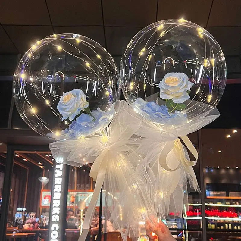 20inchTransparent Bobo Balloon LED Luminous Rose Balloons Valentine's Day Wedding Birthday Party Decor Inflatable Bubble Ballon - Slobuy