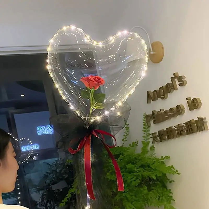 20inchTransparent Bobo Balloon LED Luminous Rose Balloons Valentine's Day Wedding Birthday Party Decor Inflatable Bubble Ballon - Slobuy