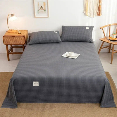210x230cm Polyester Cotton Bed Sheet Skin-friendly Soft Jacquard Washed Cotton Coarse Cloth Bed Sheet - Slobuy