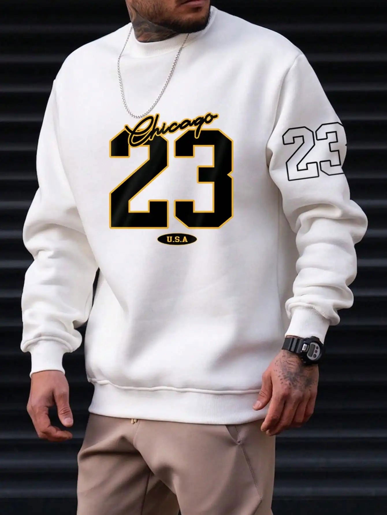 23 USA Art Letter Design Man Clothes Street Style Fleece Sweatshirts Autumn Casual Hoodies Fashionable Crewneck Pullovers - Slobuy