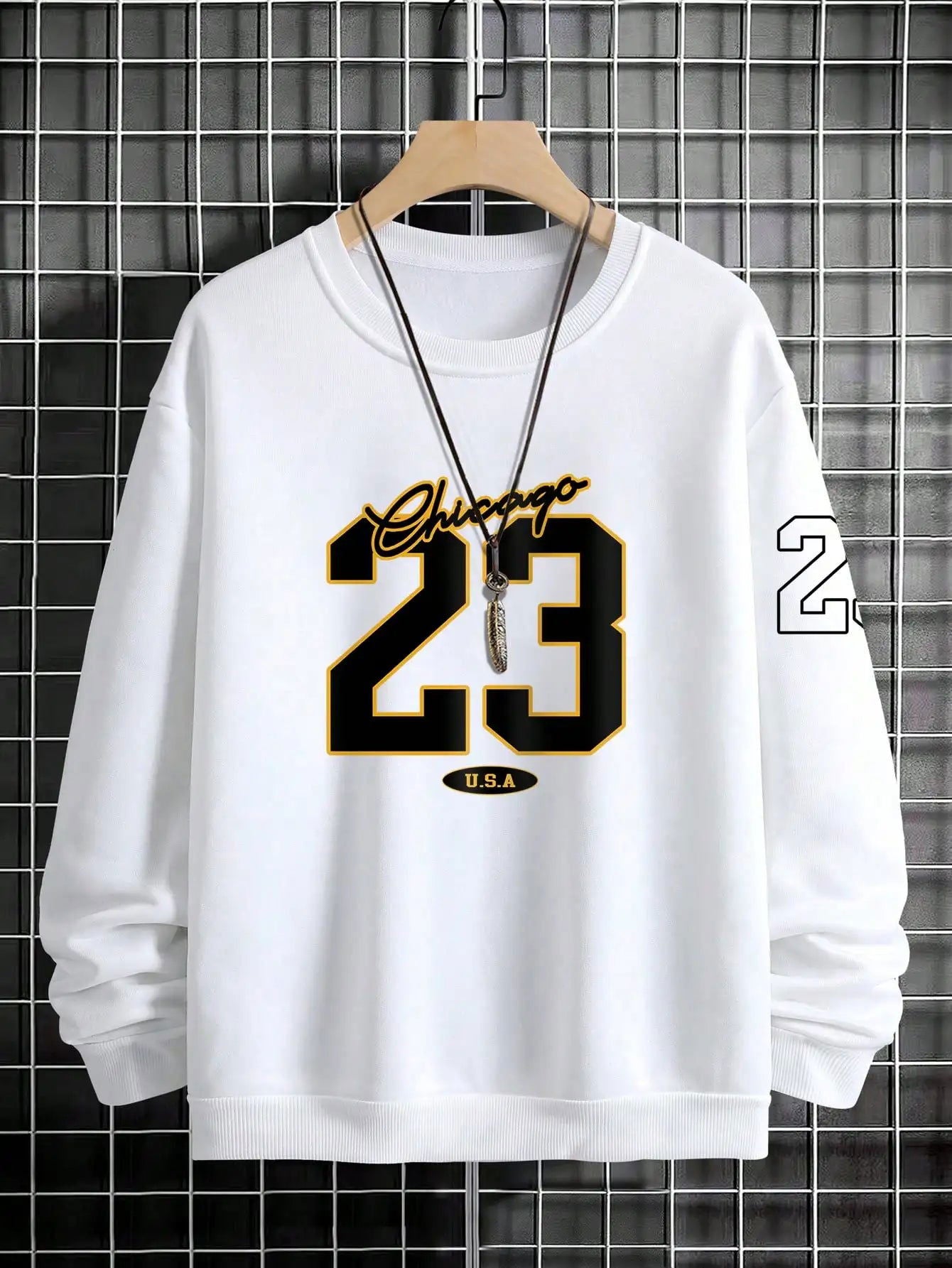 23 USA Art Letter Design Man Clothes Street Style Fleece Sweatshirts Autumn Casual Hoodies Fashionable Crewneck Pullovers - Slobuy