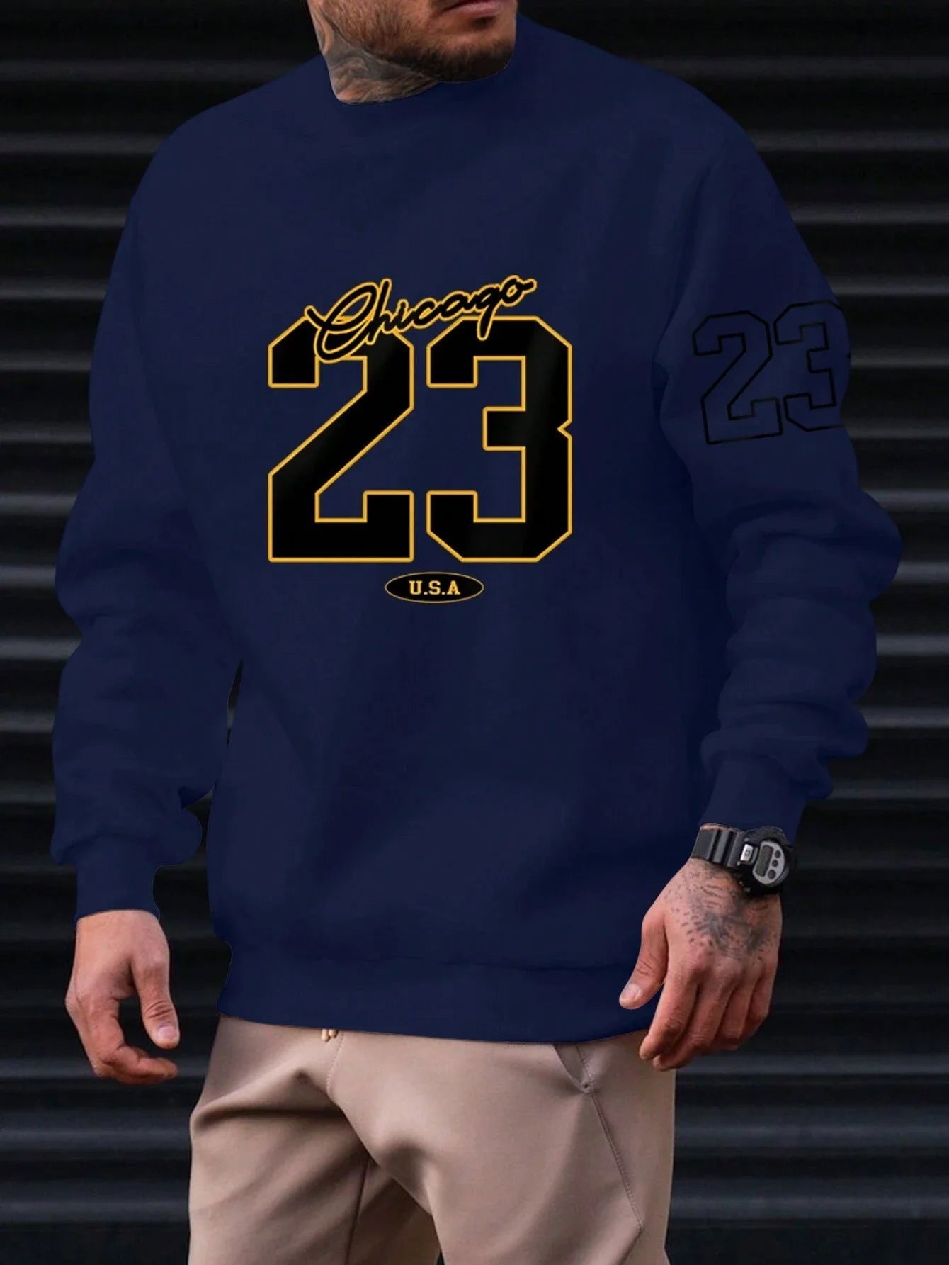 23 USA Art Letter Design Man Clothes Street Style Fleece Sweatshirts Autumn Casual Hoodies Fashionable Crewneck Pullovers - Slobuy