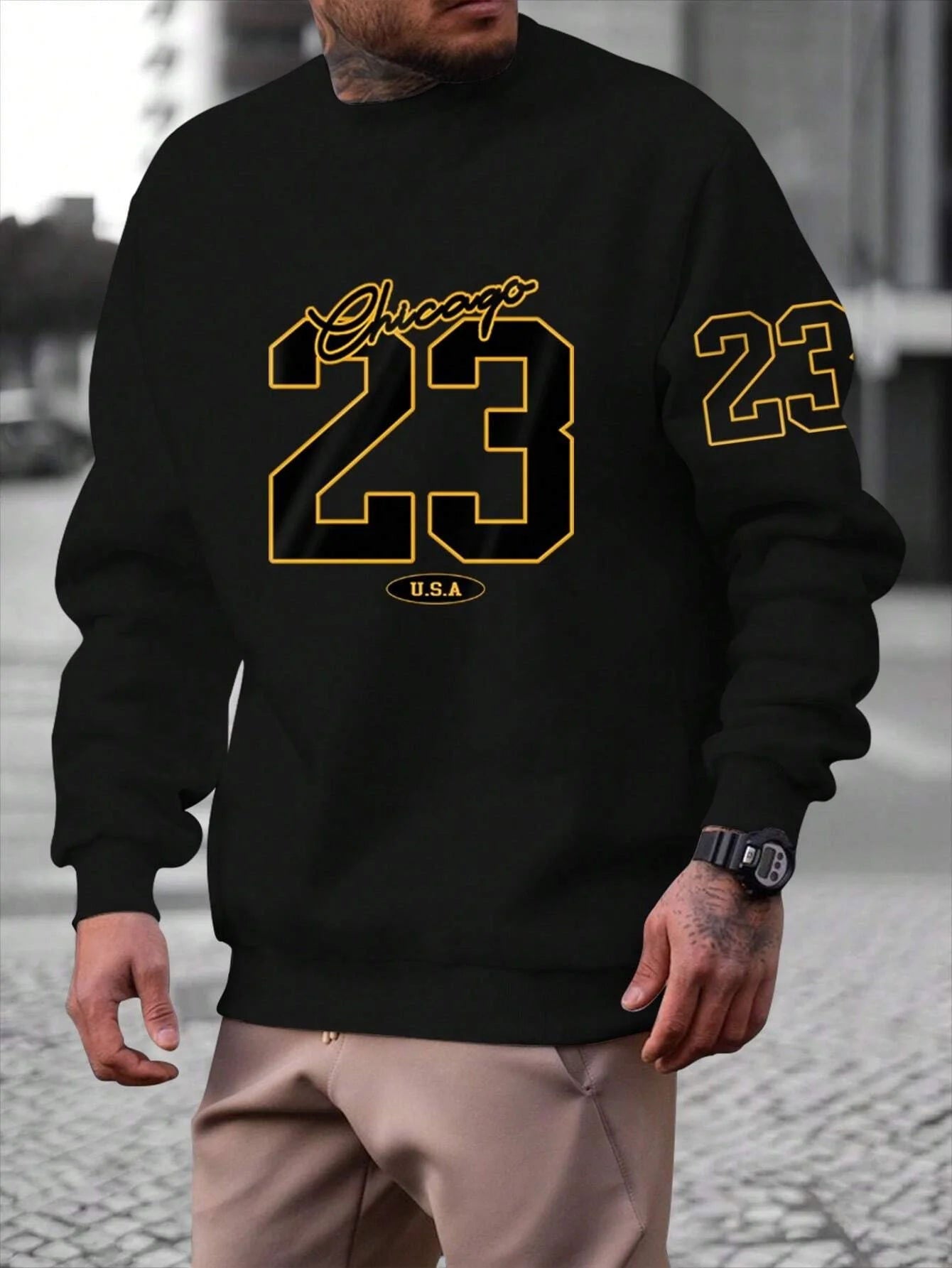 23 USA Art Letter Design Man Clothes Street Style Fleece Sweatshirts Autumn Casual Hoodies Fashionable Crewneck Pullovers - Slobuy