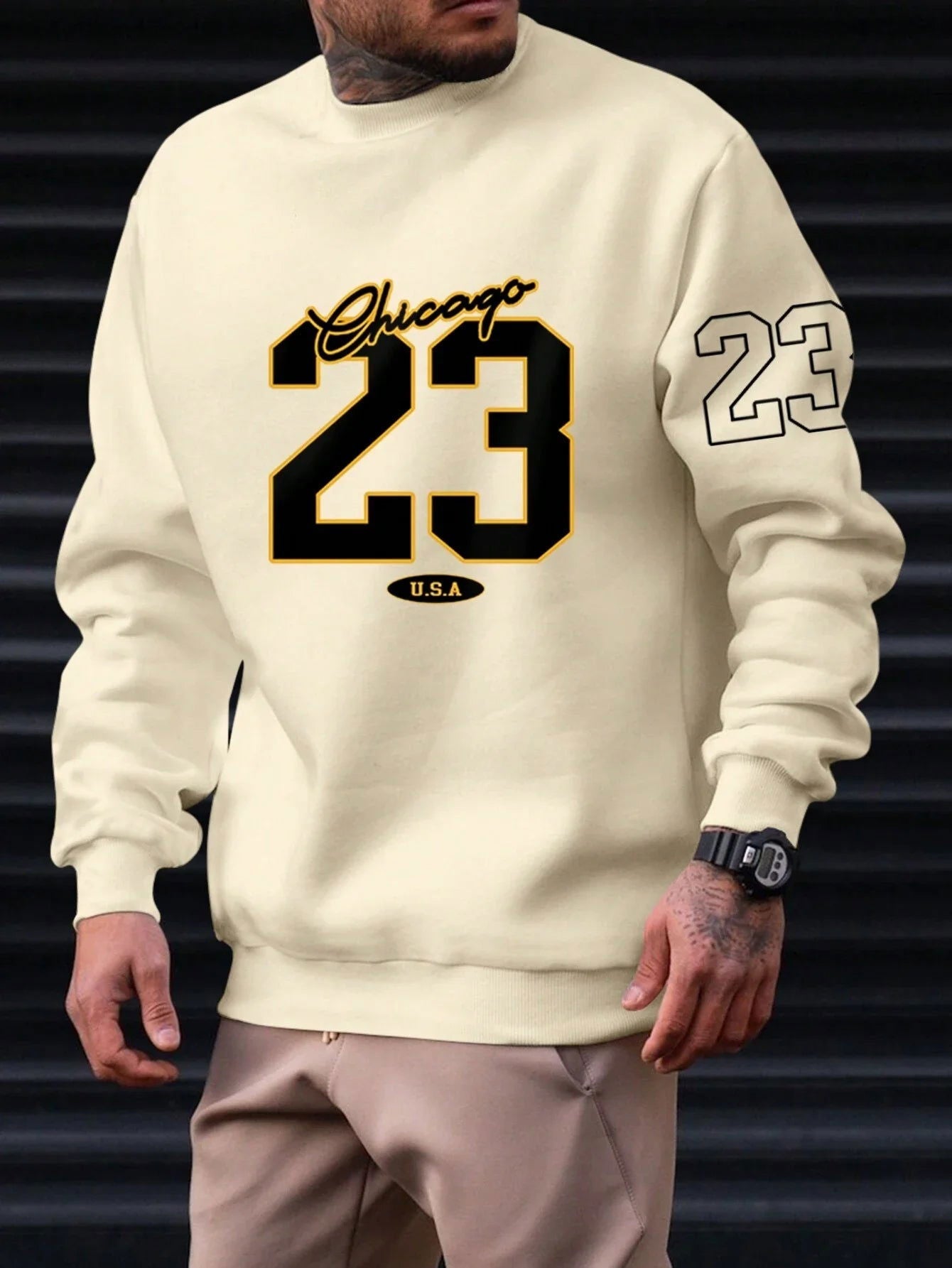 23 USA Art Letter Design Man Clothes Street Style Fleece Sweatshirts Autumn Casual Hoodies Fashionable Crewneck Pullovers - Slobuy
