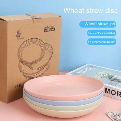 23cm Round Salad Dessert Dinner Plate Stackable Unbreakable Reusable Wheat Straw Dish Microwave Safe Fruit Plate for Dining Room - Slobuy