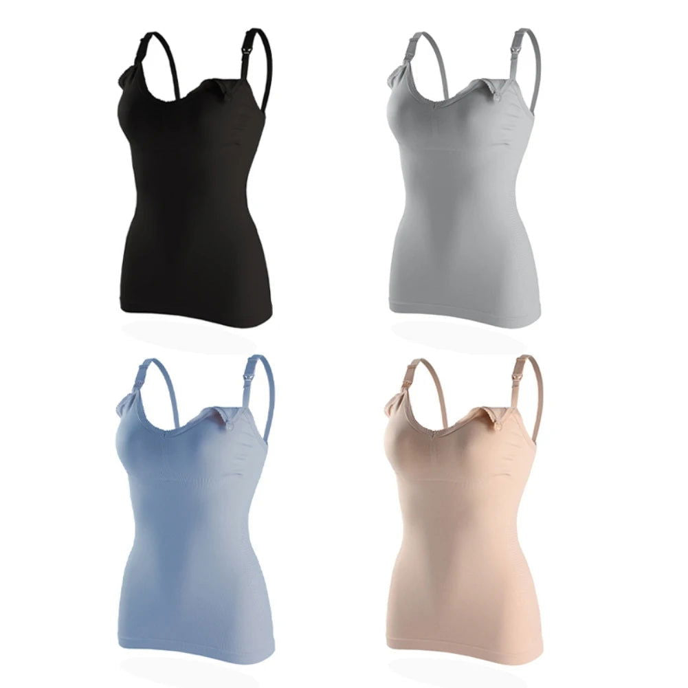 24-35Y Summer Solid Clolor Sleeveless Nursing Clothes Women Pregnant Tank Top Plus Size Maternity Clothing Breastfeeding Vest - Slobuy