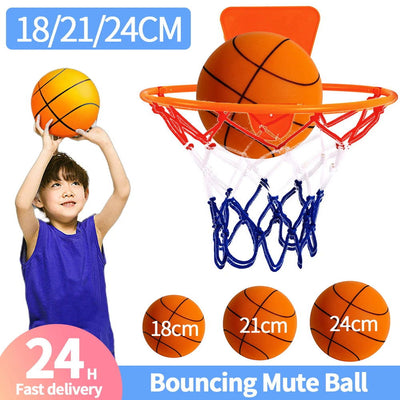 18/21/24CM Kids Bouncing Mute Ball High-Resilience Mute Dribbling Basketball Training Foam Ball 1-2Pcs Basketball Hoop Orange - Slobuy