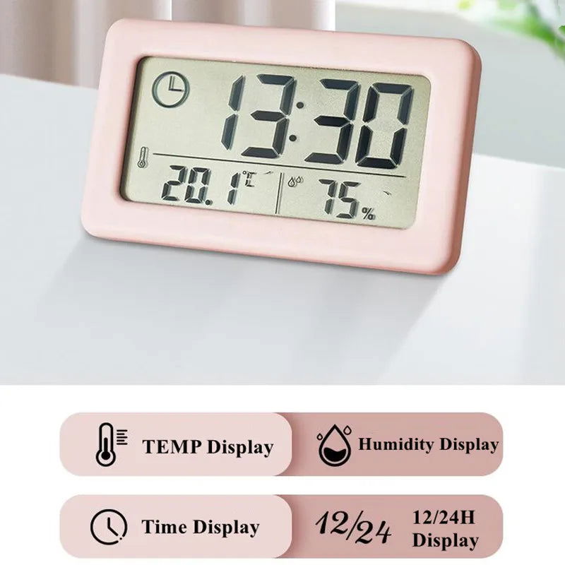 Mini Digital Clock Temperature Humidity Portable Table Clock Thermometer Hygrometer 12/24H Battery Operated LED Clock - Slobuy