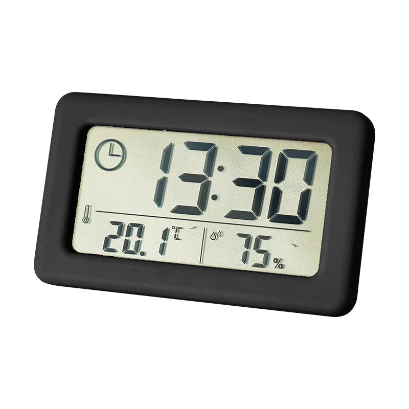 Mini Digital Clock Temperature Humidity Portable Table Clock Thermometer Hygrometer 12/24H Battery Operated LED Clock - Slobuy