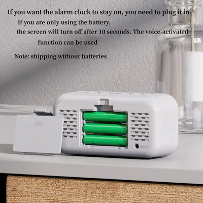 Voice Control LED Alarm Clock Plug In Electronic Digital Clock Dual Alarms Temperature Table Clock 12/24H Brightness Adjustment - Slobuy