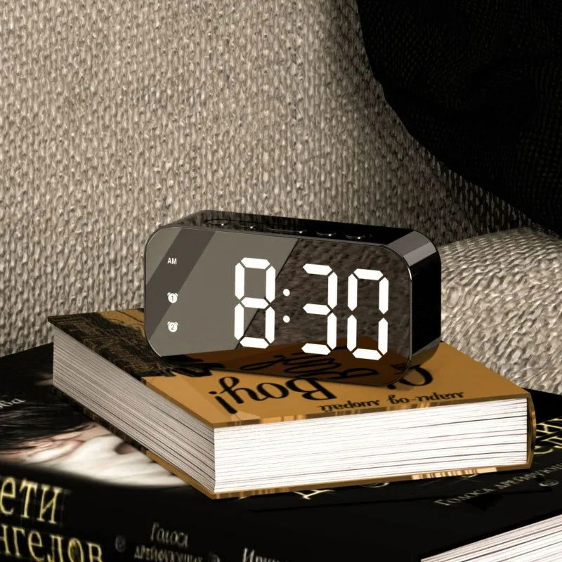 Voice Control LED Alarm Clock Plug In Electronic Digital Clock Dual Alarms Temperature Table Clock 12/24H Brightness Adjustment - Slobuy