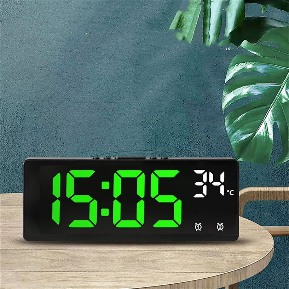 Voice Control Digital Alarm Clock Temperature Dual Alarm Snooze Desktop Table Clock Night Mode 12/24H LED Clock Watch - Slobuy