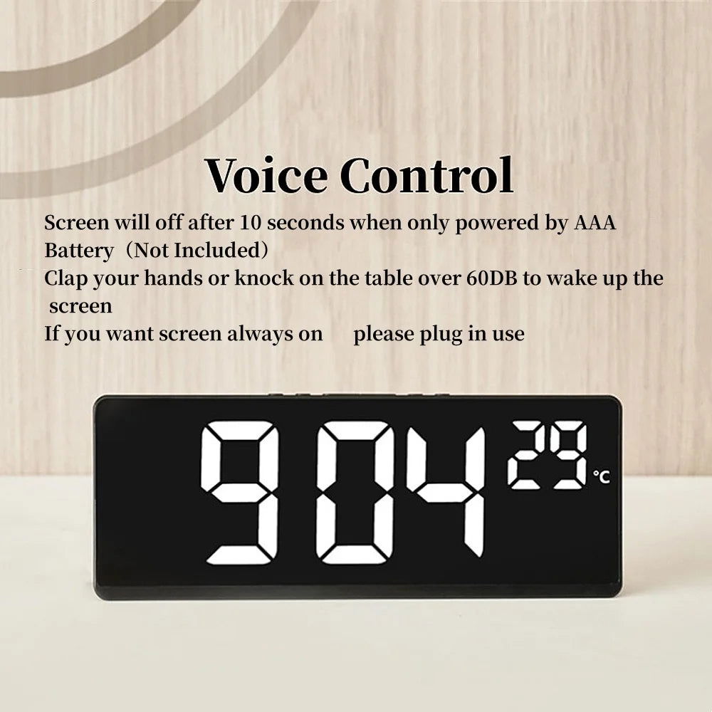 Voice Control Digital Alarm Clock Temperature Dual Alarm Snooze Desktop Table Clock Night Mode 12/24H LED Clock Watch - Slobuy