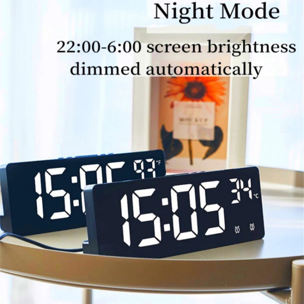 Voice Control Digital Alarm Clock Temperature Dual Alarm Snooze Desktop Table Clock Night Mode 12/24H LED Clock Watch - Slobuy