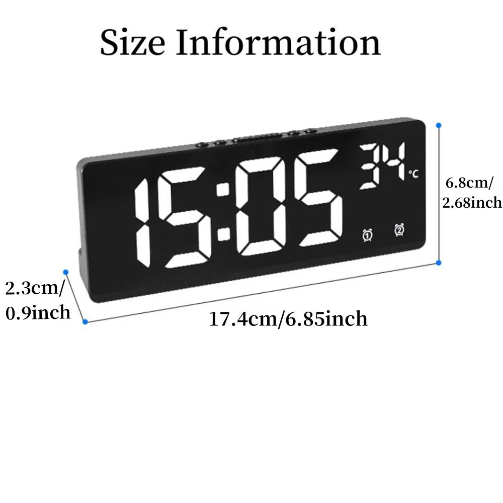 Voice Control Digital Alarm Clock Temperature Dual Alarm Snooze Desktop Table Clock Night Mode 12/24H LED Clock Watch - Slobuy