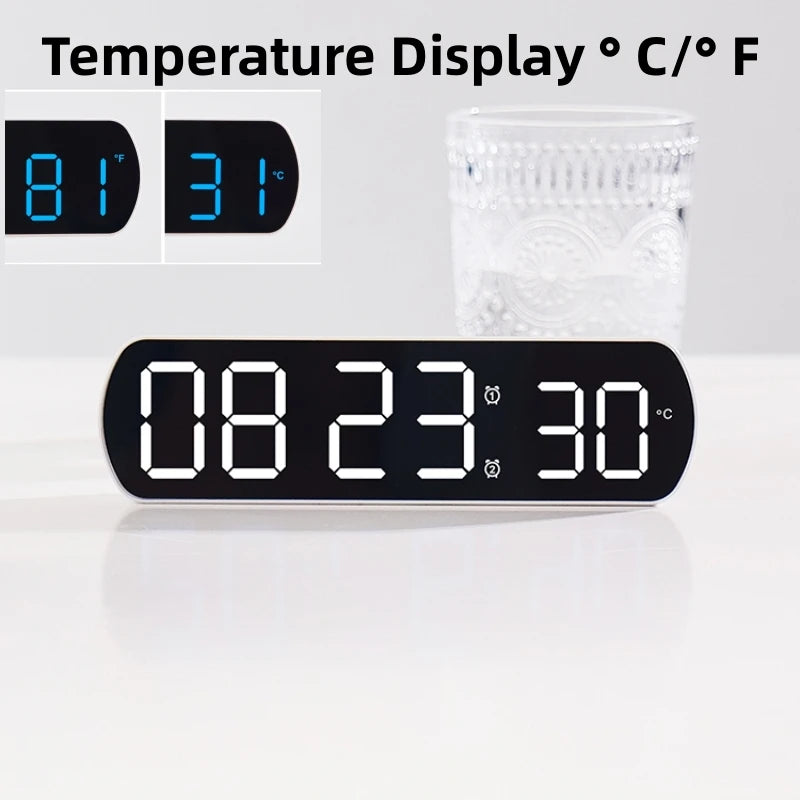 Voice Control Digital Alarm Timer Clock Temperature Dual Alarm Desktop Table Clock Night Mode 12/24H LED Clock Watch Desk Clock - Slobuy