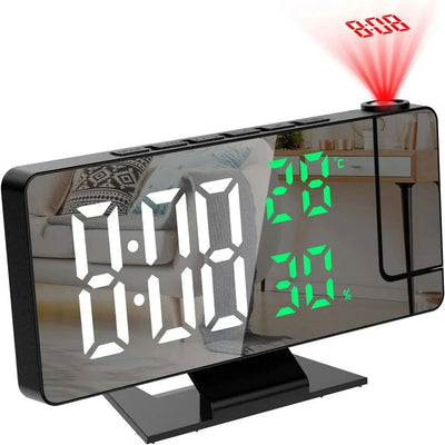 180° Arm Projection Digital Alarm Clock Temperature Humidity Night Mode Snooze 12/24H USB Plug-in Projector Table LED Clock - Slobuy