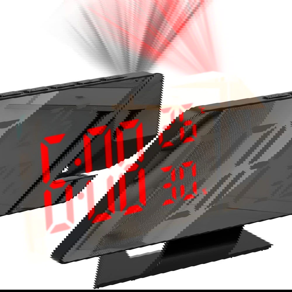 180° Arm Projection Digital Alarm Clock Temperature Humidity Night Mode Snooze 12/24H USB Plug-in Projector Table LED Clock - Slobuy