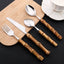 AJOYOUS Gold Cutlery Set 16/24Pcs Kitchen Mirror Stainless Steel Cutlery with Bamboo Handle Dinner Knife Fork Spoon Dinnerware - Slobuy