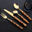 AJOYOUS Gold Cutlery Set 16/24Pcs Kitchen Mirror Stainless Steel Cutlery with Bamboo Handle Dinner Knife Fork Spoon Dinnerware - Slobuy