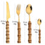 AJOYOUS Gold Cutlery Set 16/24Pcs Kitchen Mirror Stainless Steel Cutlery with Bamboo Handle Dinner Knife Fork Spoon Dinnerware - Slobuy