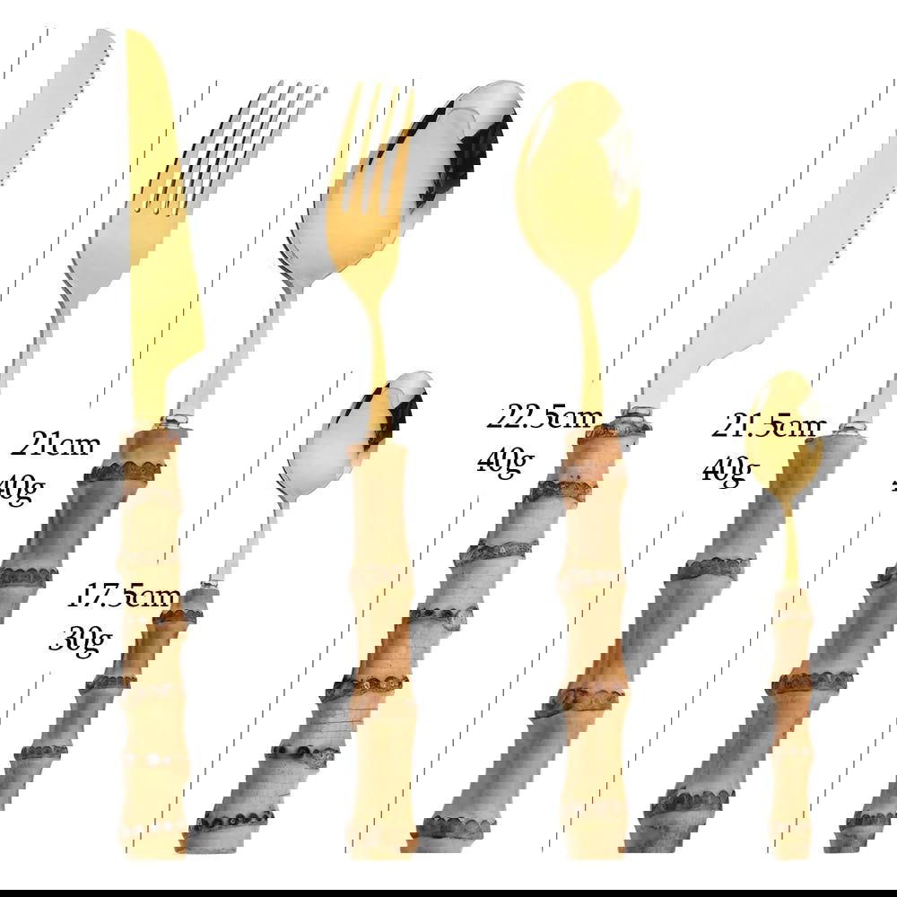 AJOYOUS Gold Cutlery Set 16/24Pcs Kitchen Mirror Stainless Steel Cutlery with Bamboo Handle Dinner Knife Fork Spoon Dinnerware - Slobuy