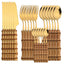 AJOYOUS Gold Cutlery Set 16/24Pcs Kitchen Mirror Stainless Steel Cutlery with Bamboo Handle Dinner Knife Fork Spoon Dinnerware - Slobuy