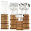 AJOYOUS Gold Cutlery Set 16/24Pcs Kitchen Mirror Stainless Steel Cutlery with Bamboo Handle Dinner Knife Fork Spoon Dinnerware - Slobuy