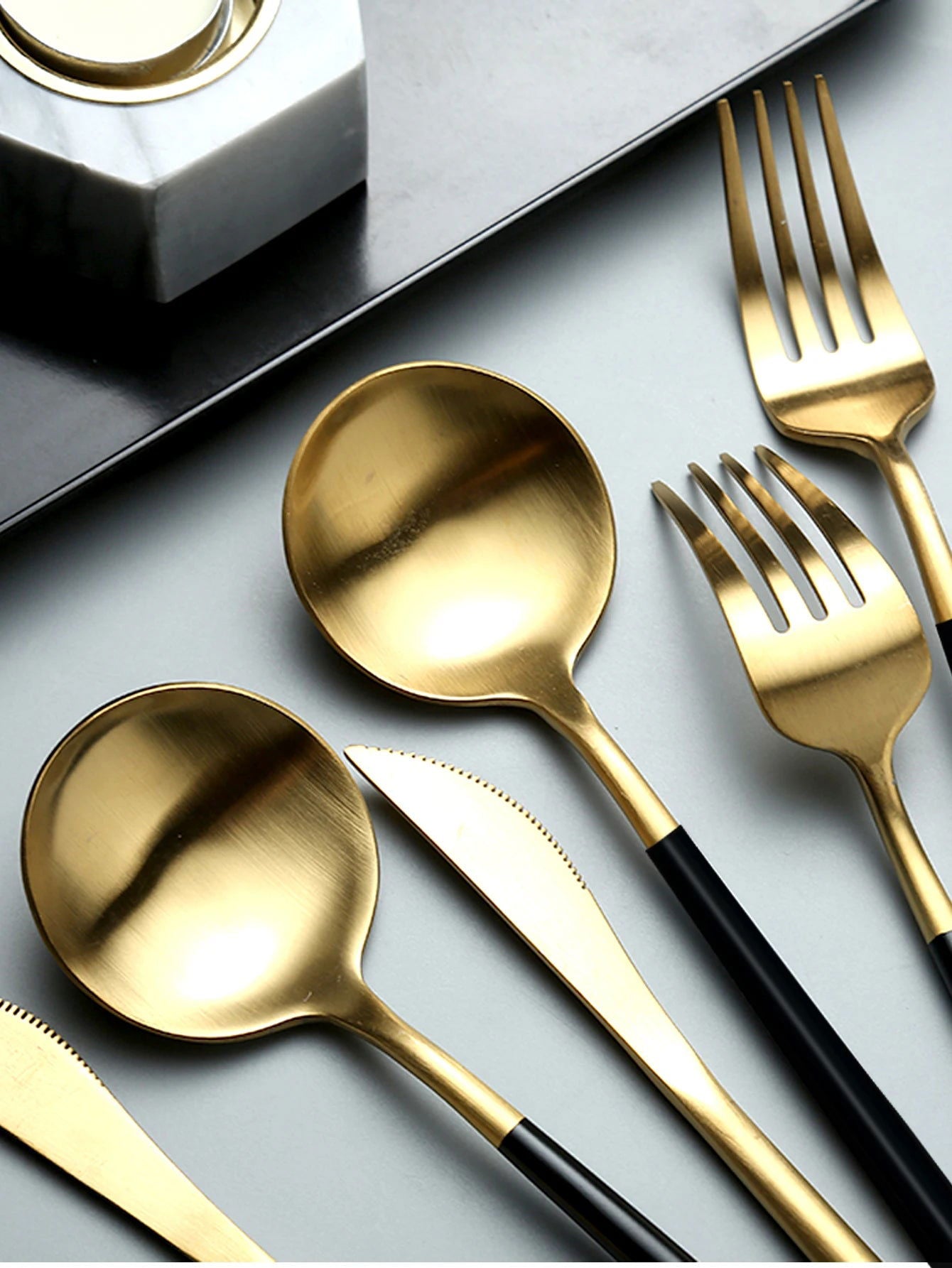24Pcs Stainless Steel Dinnerware Set Black Gold Cutlery Spoon Fork Knife Western Cutleri Silverware Flatware Tableware Supplies - Slobuy