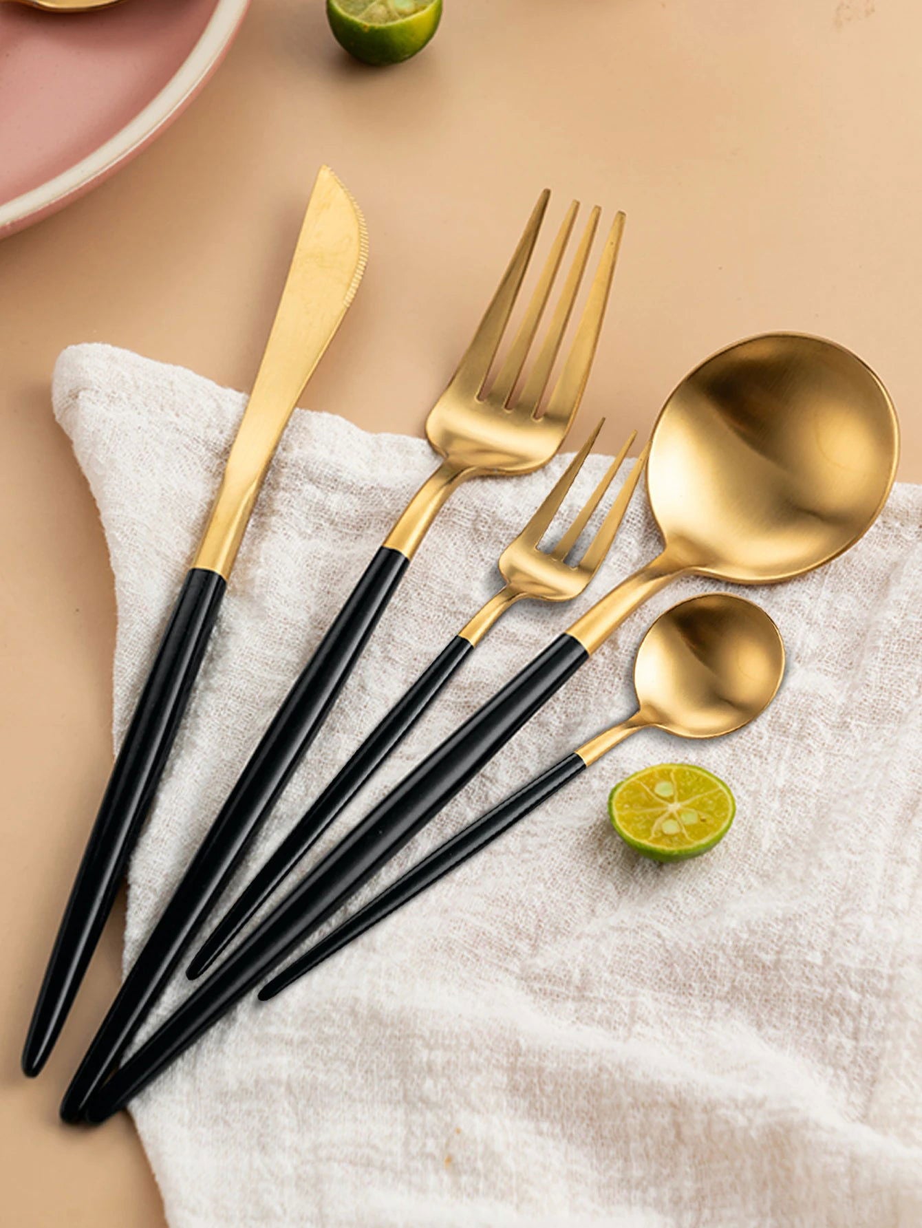 24Pcs Stainless Steel Dinnerware Set Black Gold Cutlery Spoon Fork Knife Western Cutleri Silverware Flatware Tableware Supplies - Slobuy