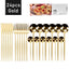 24Pcs Stainless Steel Dinnerware Set Black Gold Cutlery Spoon Fork Knife Western Cutleri Silverware Flatware Tableware Supplies - Slobuy