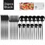 24Pcs Stainless Steel Dinnerware Set Black Gold Cutlery Spoon Fork Knife Western Cutleri Silverware Flatware Tableware Supplies - Slobuy