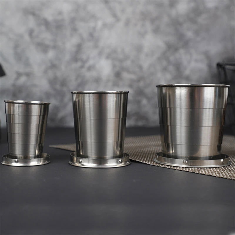 75/150/250ML  Stainless Steel Folding Cup Camping Cookware  Retractable Cup Teacups Teaware Camp Utensils Tableware Folded Cup - Slobuy