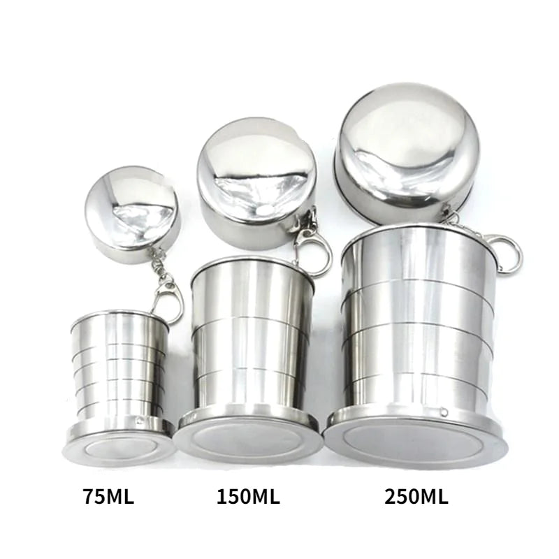 75/150/250ML  Stainless Steel Folding Cup Camping Cookware  Retractable Cup Teacups Teaware Camp Utensils Tableware Folded Cup - Slobuy