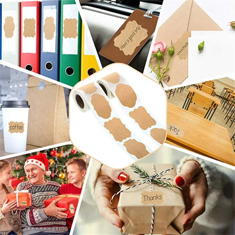 250Pcs Kraft Stickers Paper Labels Blank Christmas Gift for Jar Candle Glass Bottle Office Classification stationery sticker - Slobuy