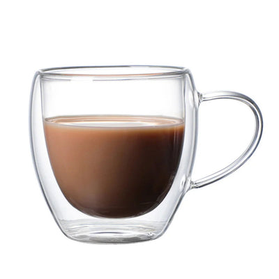 250ml Double Wall Transparent Glass Coffee Cup with Handle Double-layer Heat Insulation High Temperature Juice Milk Cup - Slobuy